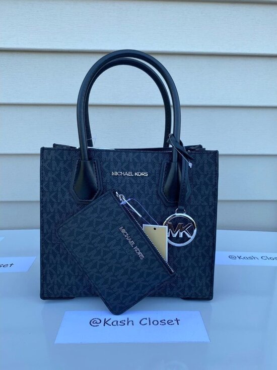 Michael Kors bag & wallet bundle mercer messanger medium & key chain card Black - Picture 1 of 12